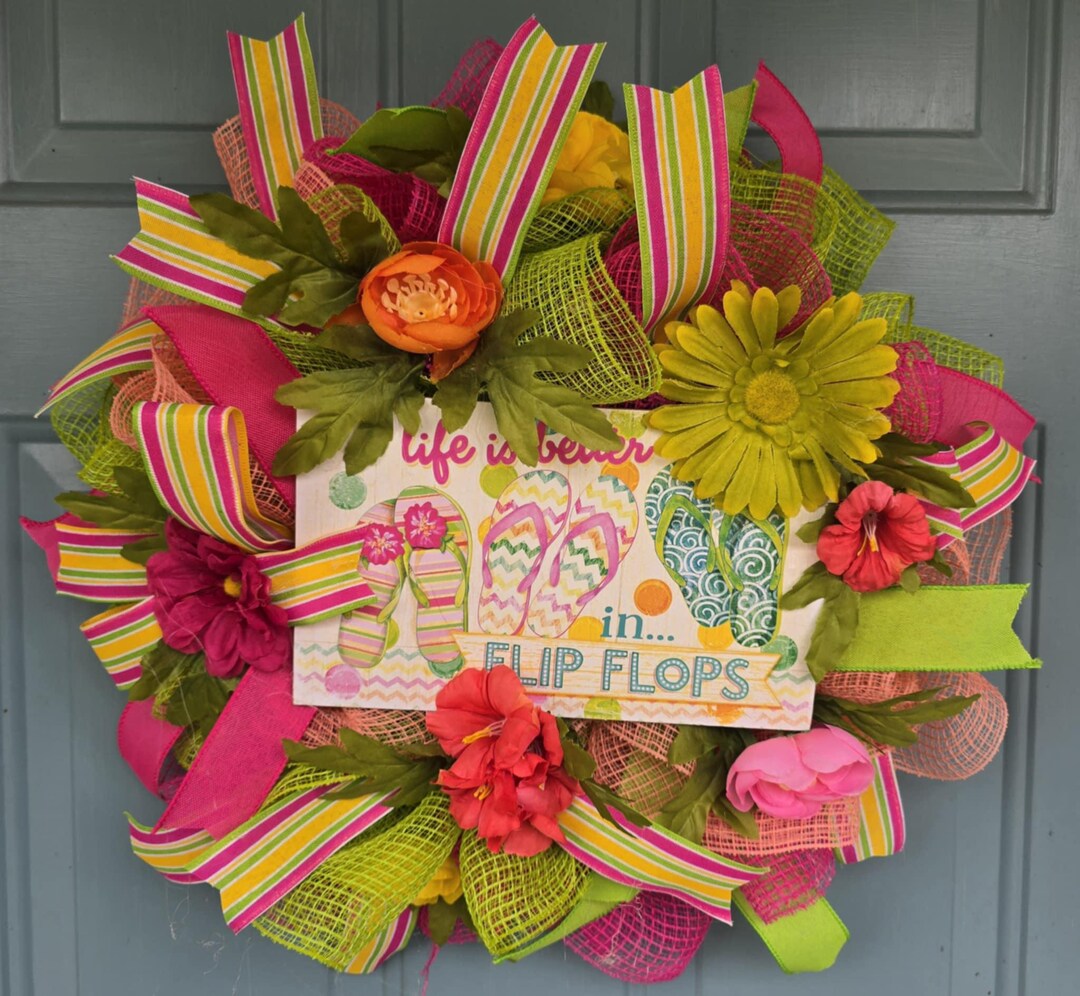 Flip Flop Summer Wreath, Tropical Beach House Decor - Etsy