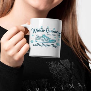 Athlete Winter Running Ceramic Mug - Strava Addicts Gift, Extra Miles, Freezing Toes, Kudos Cup, Motivational Coffee Cup