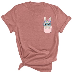Easter Cute Rabbit T-Shirt, Cute Bunny in glasses sits in a pocket, Easter clothes, Easter T Shirts for Men, and Women, Tiny Bunny T-Shirts
