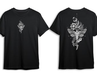 Floral Moth Tattoo T-Shirt, Vector Illustration, Bella Canvas