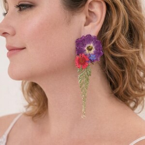 Handmade Resin Earrings with Real Dried Flowers, Botanical Statement Jewelry afbeelding 7