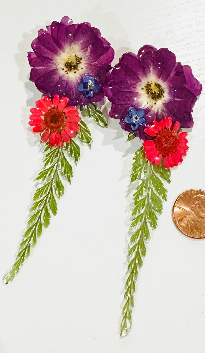 Handmade Resin Earrings with Real Dried Flowers, Botanical Statement Jewelry afbeelding 6