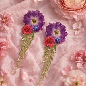 Handmade Resin Earrings with Real Dried Flowers, Botanical Statement Jewelry afbeelding 5