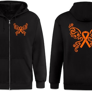 Multiple Sclerosis Awareness Zip Hoodie,Orange Ribbon MS We Wear Orange In March Multiple Sclerosis Awareness,Orange Butterfly Zip Hoodie
