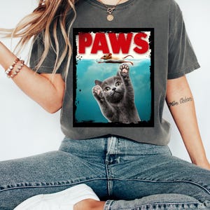 Paws Kitten Jaws Cute Cat Fun T Shirt, Gift For Womens Mens, Unisex Sweatshirt, Adult Tee, Vintage Music Best Movie Hoodie