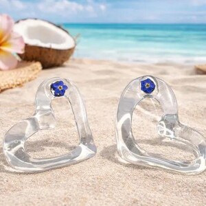 Handmade Resin Earrings with Real Dried Flowers, Botanical Statement Jewelry Heart