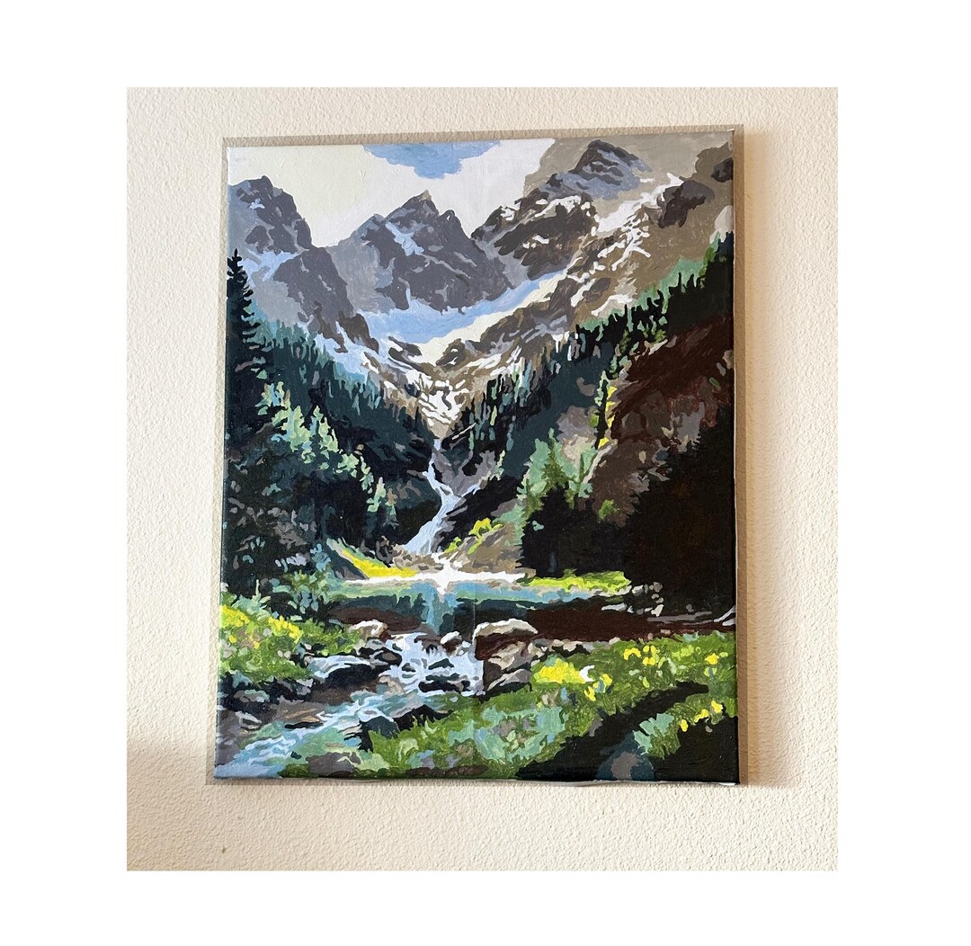 Mountain Lake Trees Nature Landscape Hand Oil Painting for Home Wall ...