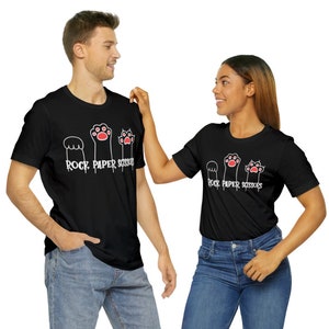Cat Paw Rock Paper Scissors Unisex T-Shirt, Men Women Shirt % 100 Cotton Shirt, Rock Paper Scissors Hand Game Cute Paw Funny Cat T-Shirt