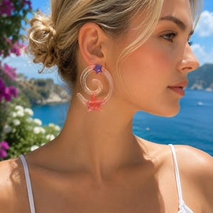 Handmade Resin Earrings with Real Dried Flowers, Botanical Statement Jewelry Spiral