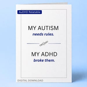 ADHD Autism Card Printable, Funny ADHD Card, Neurodivergent couple Card, AuDHD Structured Chaos Joke, Mental Health Card, Digital Download