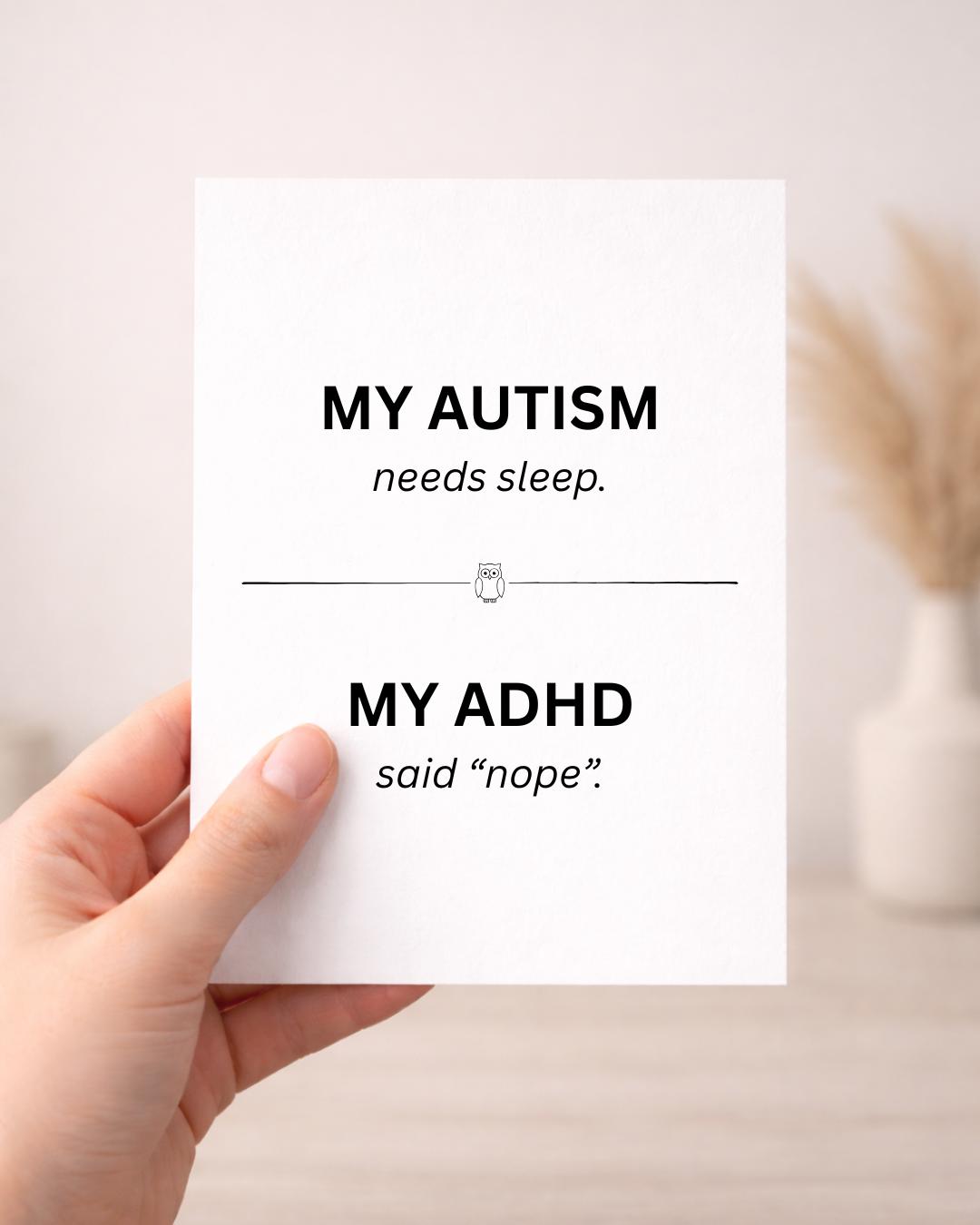 ADHD Autism Sleep Humour Card Printable, Audhd Relatable Funny Card ...