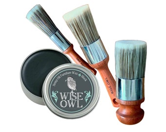 Furniture Wax & Brush Bundle, 8oz, 1" Round -or- 1.5" Round - Wise Owl Paint
