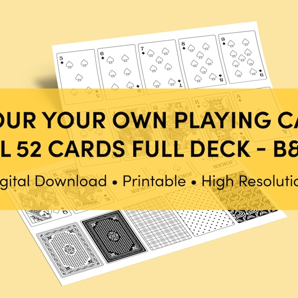 Printable Colouring Playing Cards | Instant Digital Download | PDF | DIY Playing Card Deck | Classic English Artwork | B&W