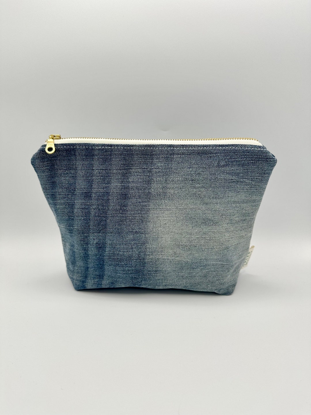 Denim Makeup Bag Sustainable Travel Pouch Upcycled Cosmetic Etsy