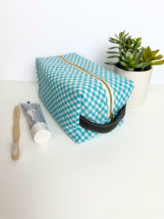 cloth travel makeup bag Gingham Toiletry Bag, Sustainable Fabric Travel Bag, Makeup Organizer