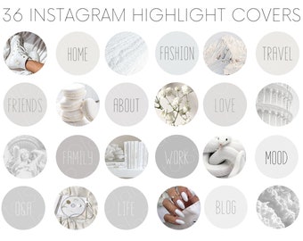 White Aesthetic Instagram Highlight Covers | 36 IG Story Icons (Digital Download)
