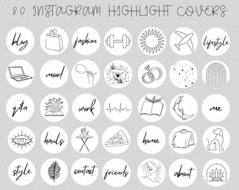 Line Art Instagram Highlight Covers | 80 Aesthetic IG Icons (Digital Download)