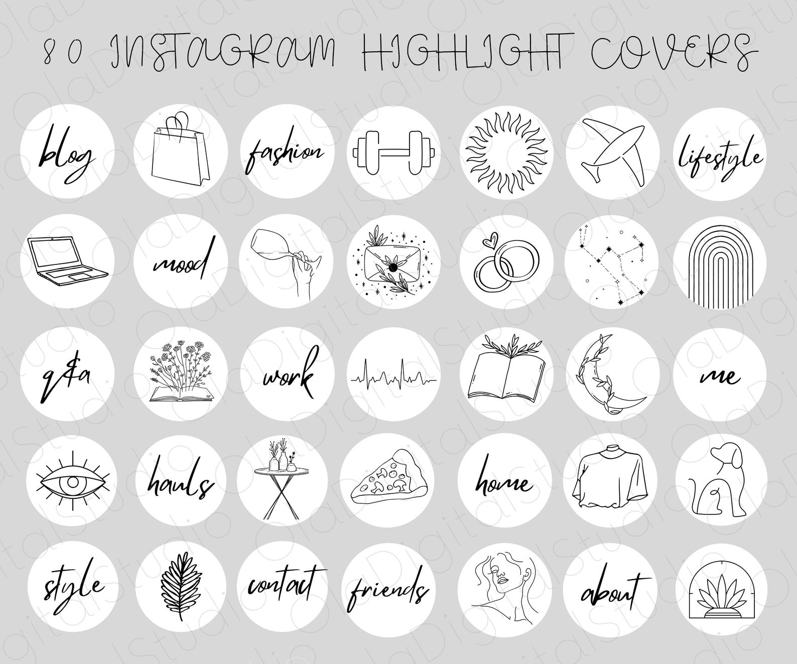 80 Line Art Instagram Highlight Covers Aesthetic IG Highlights ...