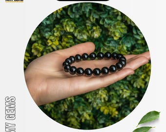 ブラックオブシディアンブレスレット：火山ガラス、ルートチャクラジュエリー（男女兼用）