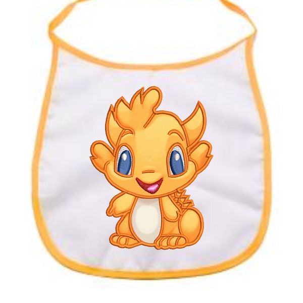Baby Bibs Machine Embroidery , Dragon Embroidery for kids Clothing, Baby shower Gift, Orange Embroidery, Applique Design, Instant Download
