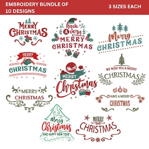 Christmas Saying Embroidery Bundle, Merry Christmas Embroidery Design, 3 sizes Each Instant Download