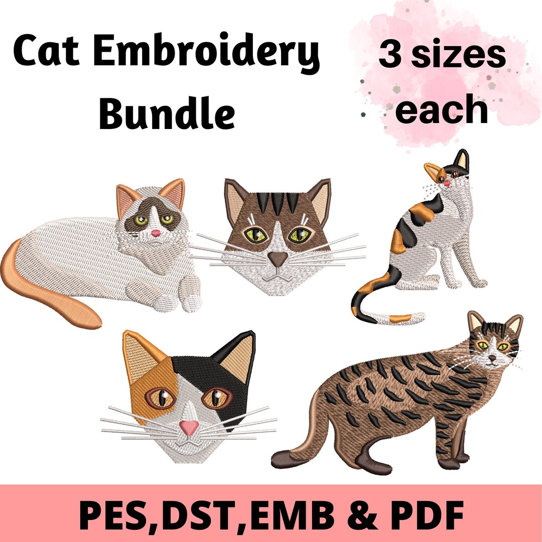 Cat Embroidery Bundle Design, Cat Machine Embroidery Bundle, Realistic ...