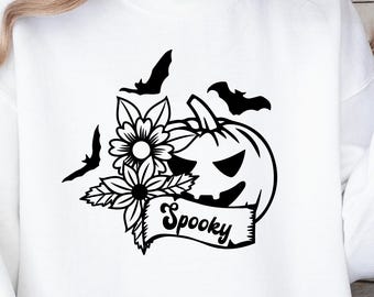 Floral Pumpkin Svg, Happy Halloween Svg, Spooky Season Svg Png, Halloween Shirt Svg, Sublimation, Cricut, Cut Files, Trick or Treat Svg