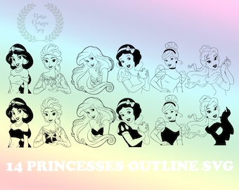 Princess Bundle SVG PNG, Princesses Outline Design, Family Vacation Trip SVG, Customize Gift Svg, Vinyl Cut File