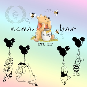 Personnalisé ourson maman ours Png, vacances en famille Png, dessin animé miel maman ours Png, cadeau pour maman, fête des mères Png, téléchargement immédiat, fichier imprimable