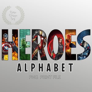 Paquete de fuentes del alfabeto de superhéroes PNG, imágenes prediseñadas de fuentes de letras de superhéroes, descarga instantánea