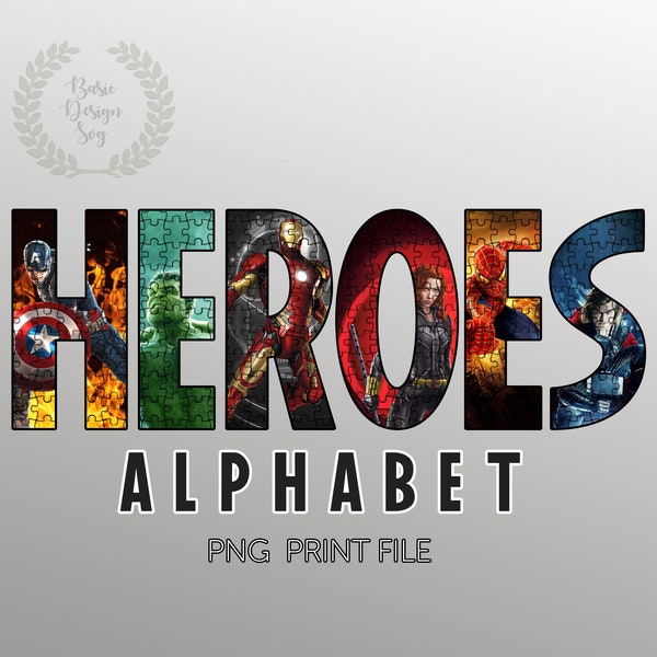 Super Hero Alphabet Font Png Bundle, Superhero Letter Font Clipart, Instant Download