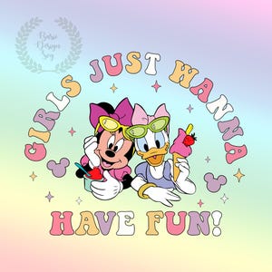 Minniee and Daisyy Summer SVG, Girls Just Wanna Have Fun PNG, Mouse Besties Png, Magical Kingdom Svg, Magic Castle Png, Girls Trip Shirt Png