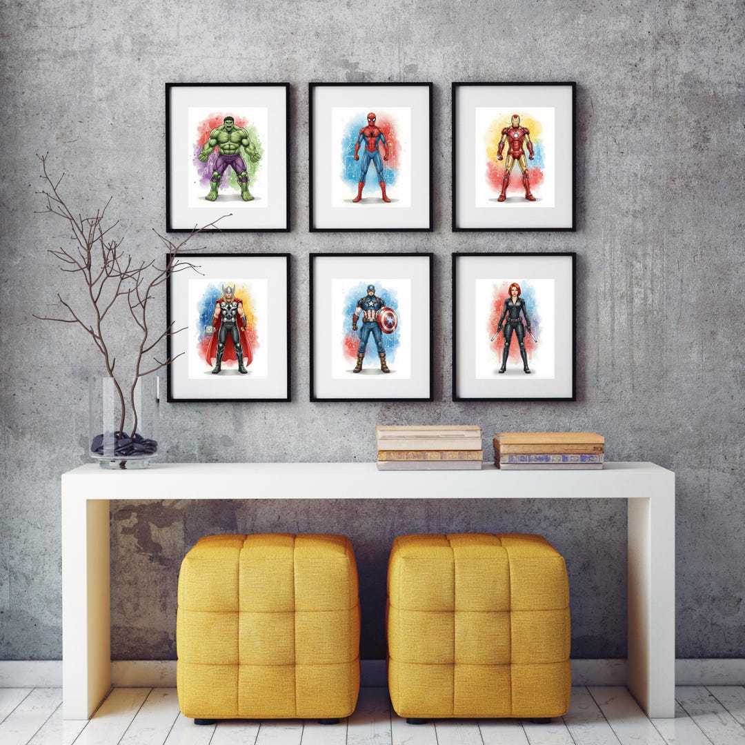 Watercolor Superheroes Set of 6 Wall Art, Nursery Prints, Boys Room ...