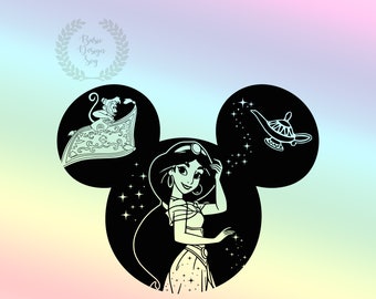 Jazmín Svg, Png, Cricut, Diseños de orejas de ratón de princesa