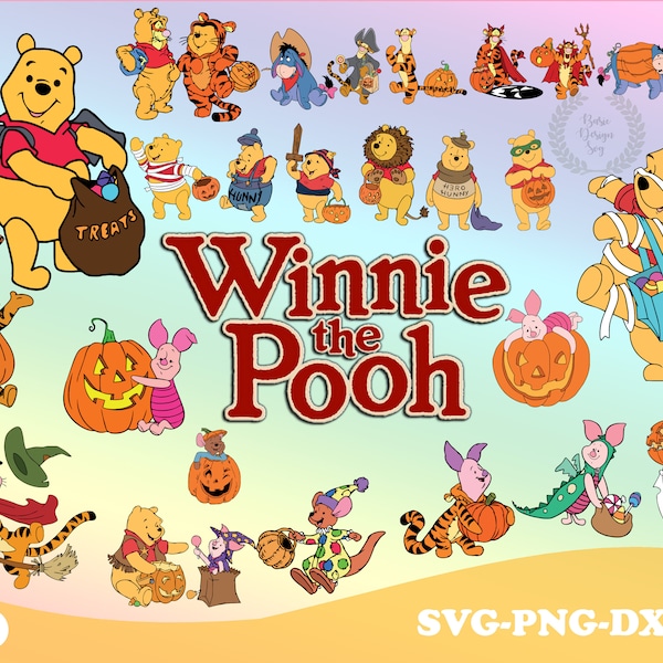 Winnie The Pooh Halloween Svg Png Bundle, Instant Download, Clipart, Commercial Use, Cricut, Layered by Color, Vector, Cutting File