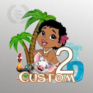 Diseño de Moana para cumpleaños de niña (en formato PNG), diseño de camiseta personalizada de Moana para cumpleaños de niña (en formato PNG).