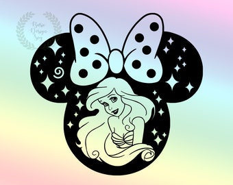 Princesse Ariel Svg, Svg Ariel Cricut, sirène Cricut Svg, dessins de tête de princesse souris, fichier de coupe, des cliparts, téléchargement immédiat