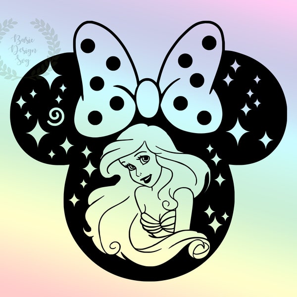 Princess Ariel Svg, Ariel Cricut Svg, Mermaid Cricut Svg, Princess Mouse Head Designs, Cut Fİle, Clipart, Instant Download