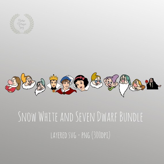Snow White and Seven Dwarfs Head Bundle Svg Png, Princess