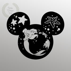Princess Ariel Mousehead Svg, Png, Ariel Cricut Svg, Mermaid Png Svg, Princess Mouse Head Ears Designs, Cut File, Clipart, Instant Download