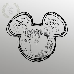 Princess Ariel Mousehead Svg, Png, Ariel Cricut Svg, Mermaid Cricut Svg, Princess Mouse Head Designs, Cut File, Clipart, Instant Download