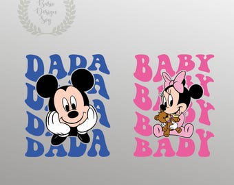 Camiseta retro de Mickey Mouse Dada y Minnie bebé SVG PNG, archivo recortado (descarga digital)