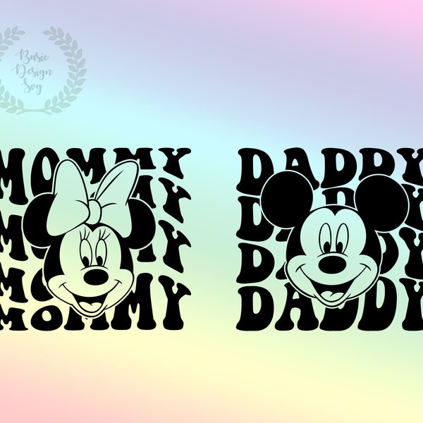 Mommy Daddy Svg, Mommy Mini Mouse Svg, Mickeyy Daddy Svg, Retro Mommy Mini Svg, Vinyl Cut File, Silhouette, Printable Design File