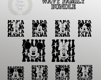 Paquete de SVG y PNG de viaje familiar ondulado, camiseta retro de mamá, mini abuela, papá, hermano y hermana, Cricut, archivo de corte de vinilo, silueta, archivo de diseño imprimible