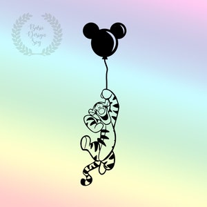 Balloon With Winnie The Pooh Svg Png, Tiger Shirt Svg Png, Cricut, Clipart, Vinyl Cut File, Silhouette, Printable Design File