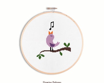 Singing Bird Cross Stitch Pattern Pdf, Spring Cross Stitch Patterns, Modern Counted Cross Stitch, Hoop Embroidery Patterns, Cross Stitch DIY