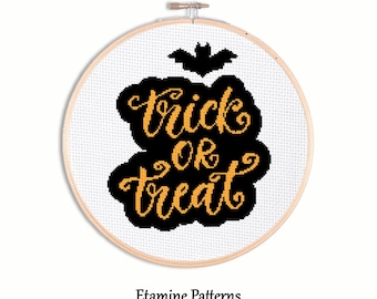 Schema punto croce "Dolcetto o scherzetto", decorazioni di Halloween (PDF)