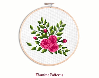 Rose Bouquet Cross Stitch Pattern, Floral Embroidery (PDF)
