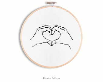 Line Art Heart Cross Stitch Pattern Pdf, Modern Hand Cross Stitch Chart, Counted Cross Stitch Patterns, Digital Embroidery Pdf Files