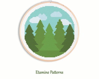 Paysage forestier Cross Stitch Pattern Pdf, Nature Cross Stitch Charts, Modern Counted Cross Stitch Patterns, Instant Download